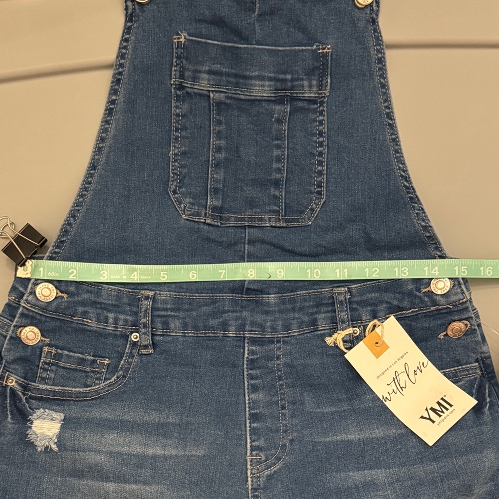 YMI — Blue Denim Overall Cut-Off Shorts - Picture 11 of 12